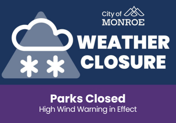 Newsflash graphic for a high wind warning.
