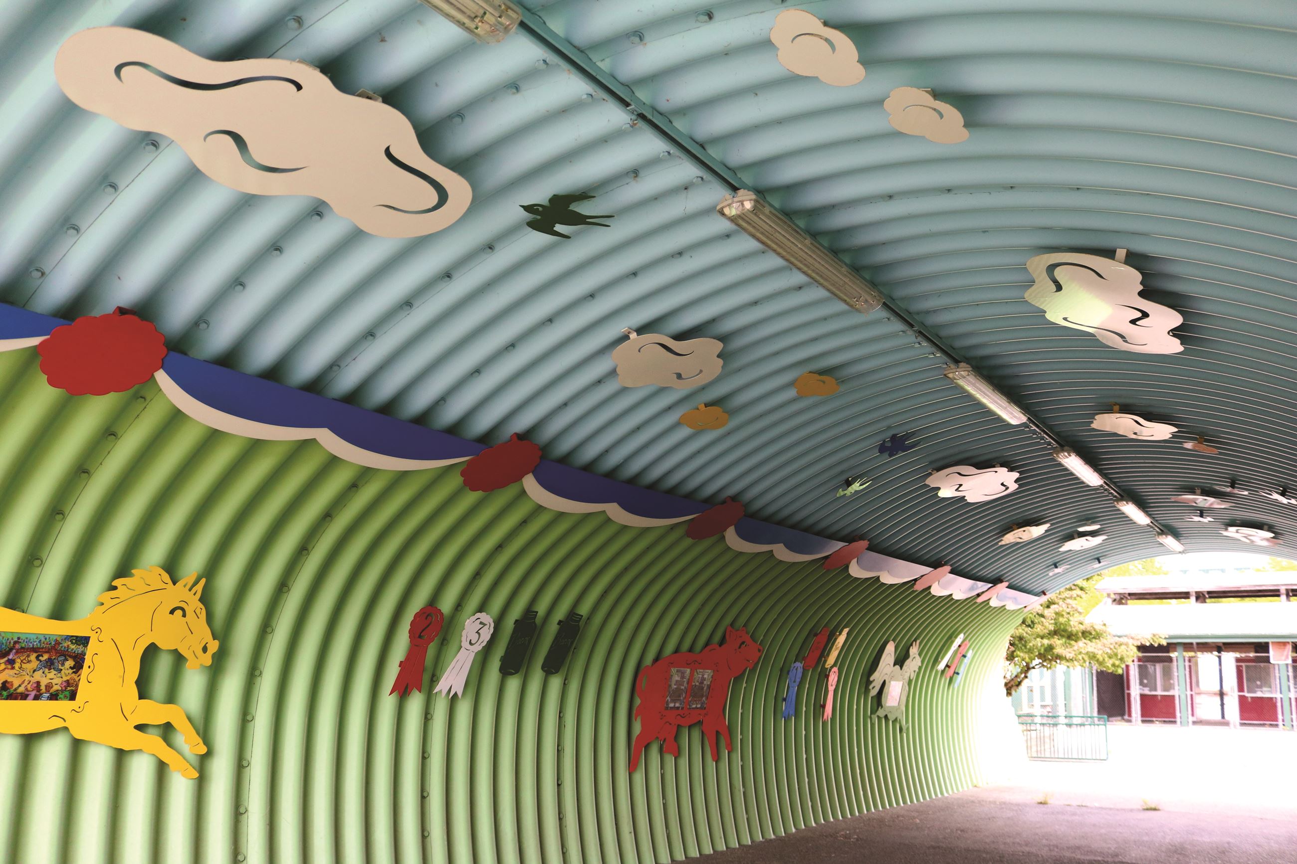 A photo of the tunnel leading into the Evergreen State Fairgrounds. 