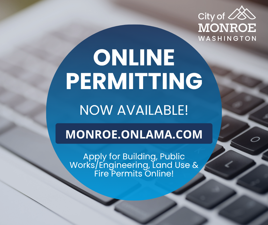Online Permitting Launch Now Available Graphic with hyperlink to permit portal